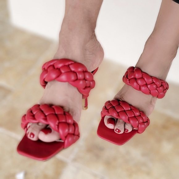 Women's Red Double Braided Square Toe Mule Sandal - Picture 5 of 6